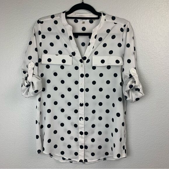 Calvin Klein White Polka Dot Blouse S - Picture 3 of 6